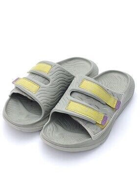 HOKA Ora Luxe Slides Recovery Sandals Gray/Yellow Unisex Ladies 10 / Mens 8